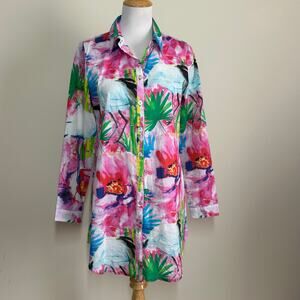 SOFT SURROUNDINGS Breezy Bloom Floral 100% Cotton Button Up Shirt Sz S